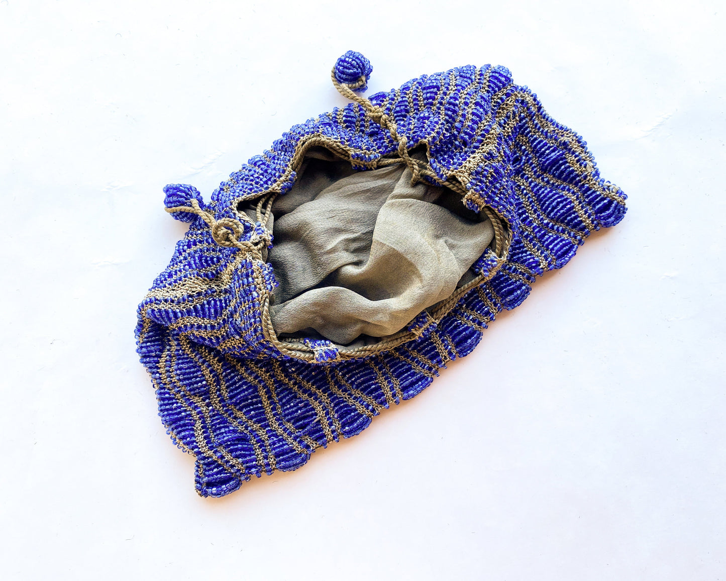 1900s Vintage Blue Beaded Evening Bag | Glass Beads Purse