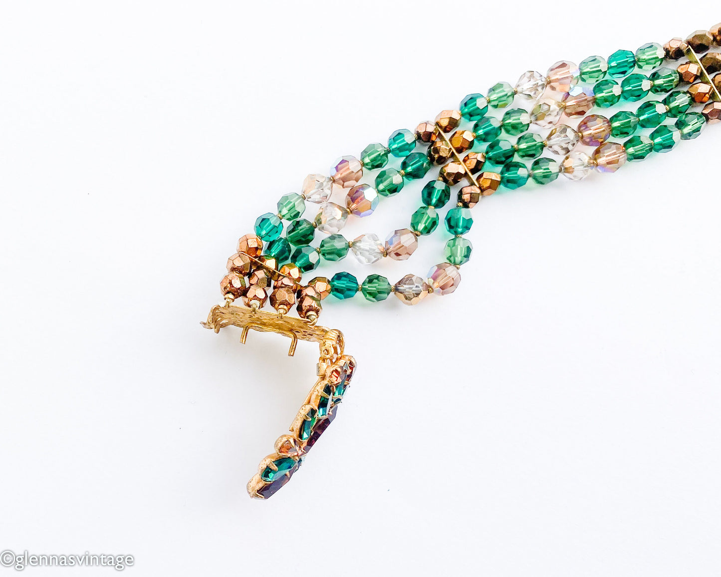 Eugene | 1950s Crystal & Rhinestone Bracelet | 50s Crystal Evening Bracelet | Green Bronze Crystal Bracelet | Eugene