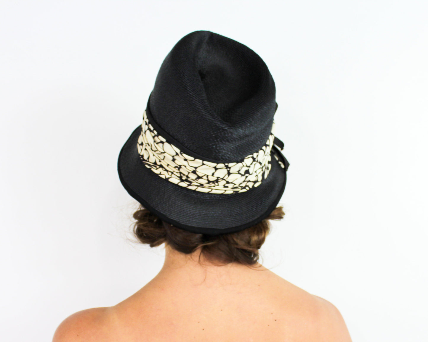 1960s Black Straw Bucket Hat, Model by Maxim