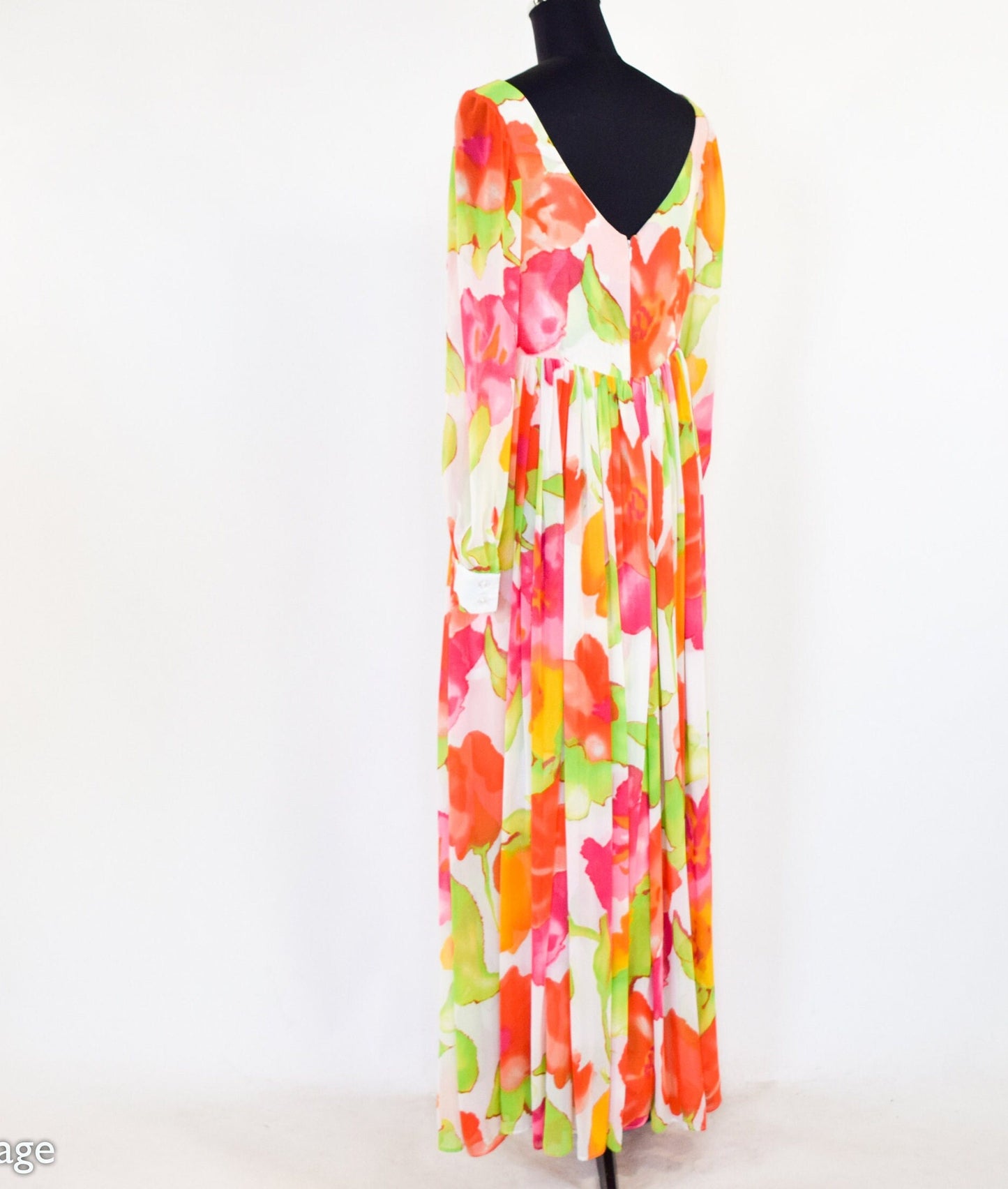 1980s Orange Floral Evening Gown, Medium