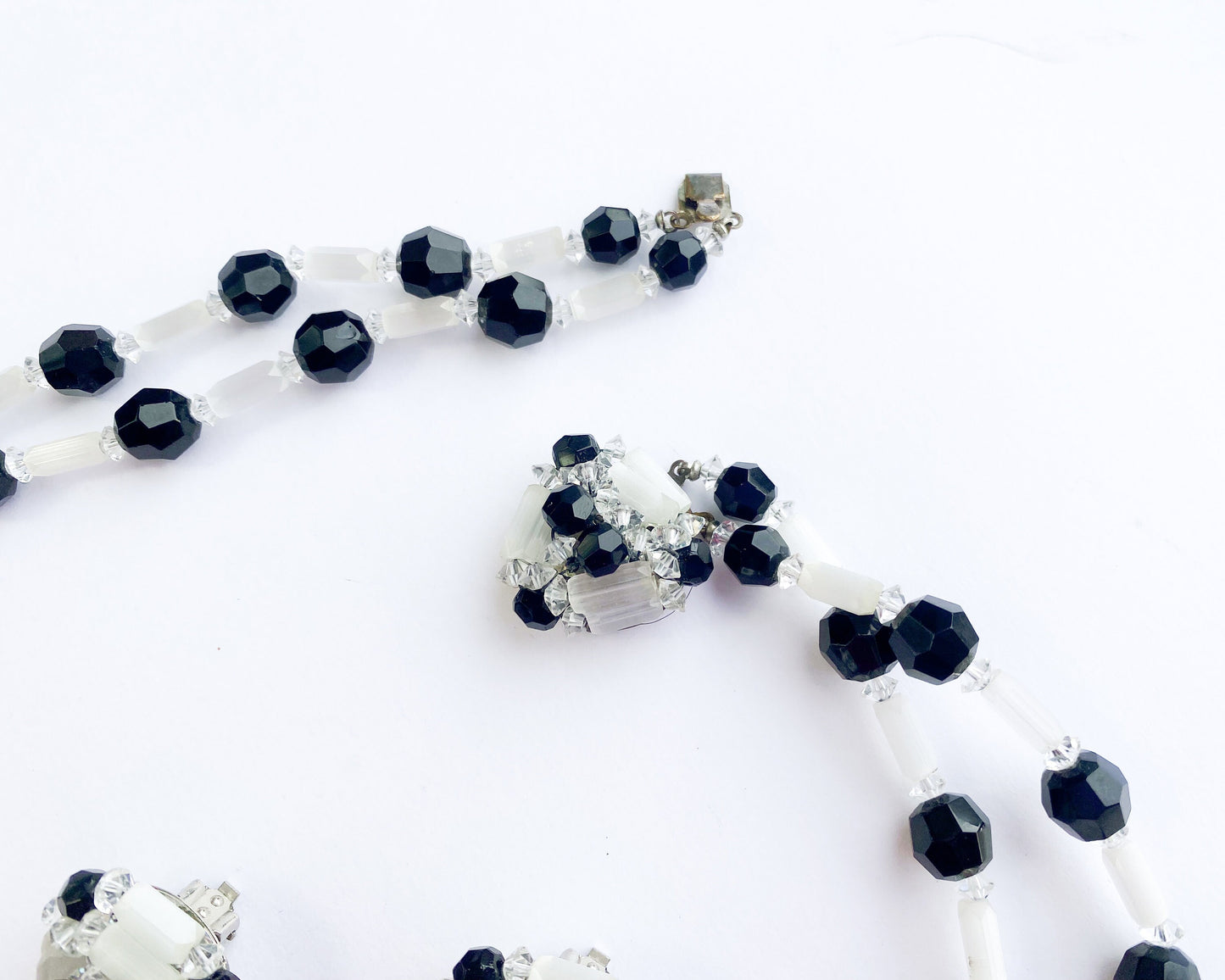 1960s Black & White Crystal Necklace Set | Black White Crystal Necklace Earrings