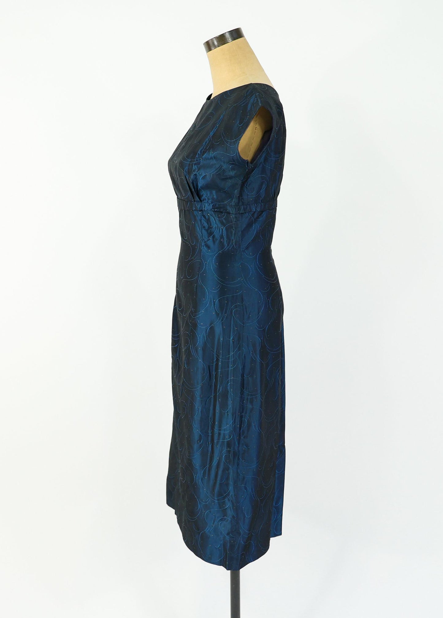 1950s Navy Taffeta Cocktail Dress, Medium