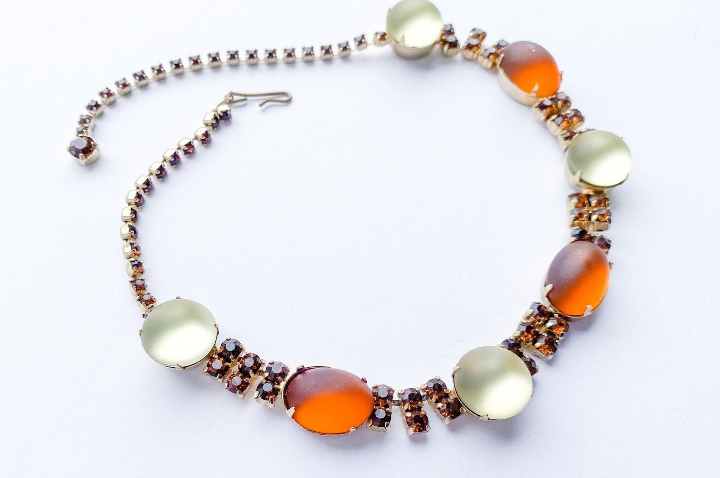 1960s Orange Brown & White Glass Necklace | 60s Frosted Glass Choker