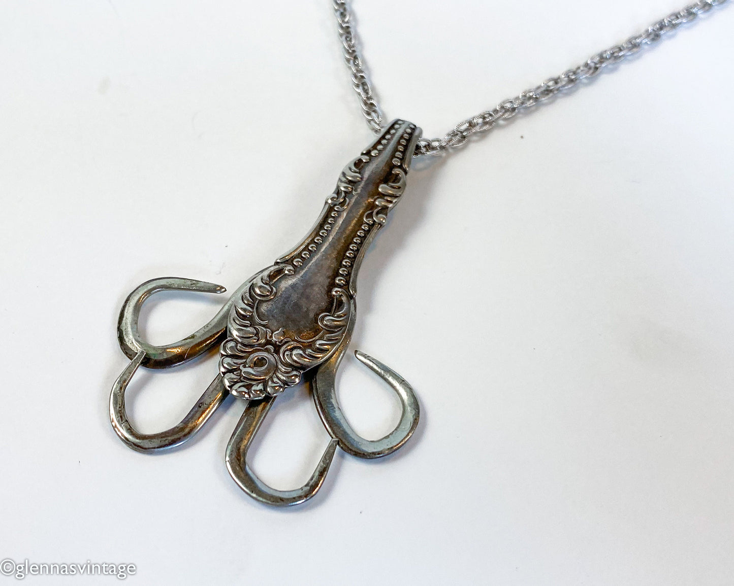 Sterling Silver Fork Pendant | Upcycled Dinner Fork Brooch