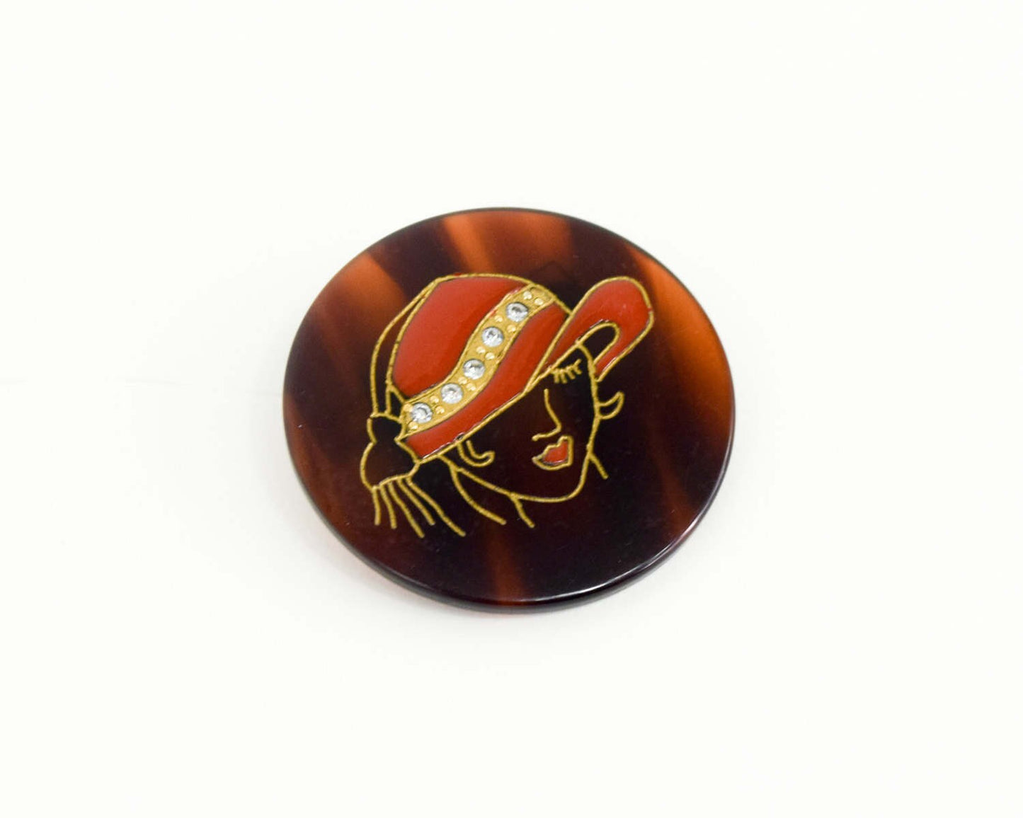 1950s Lady In Hat Brooch | 50s Brown Lucite Lady in Hat | Red Hat Society