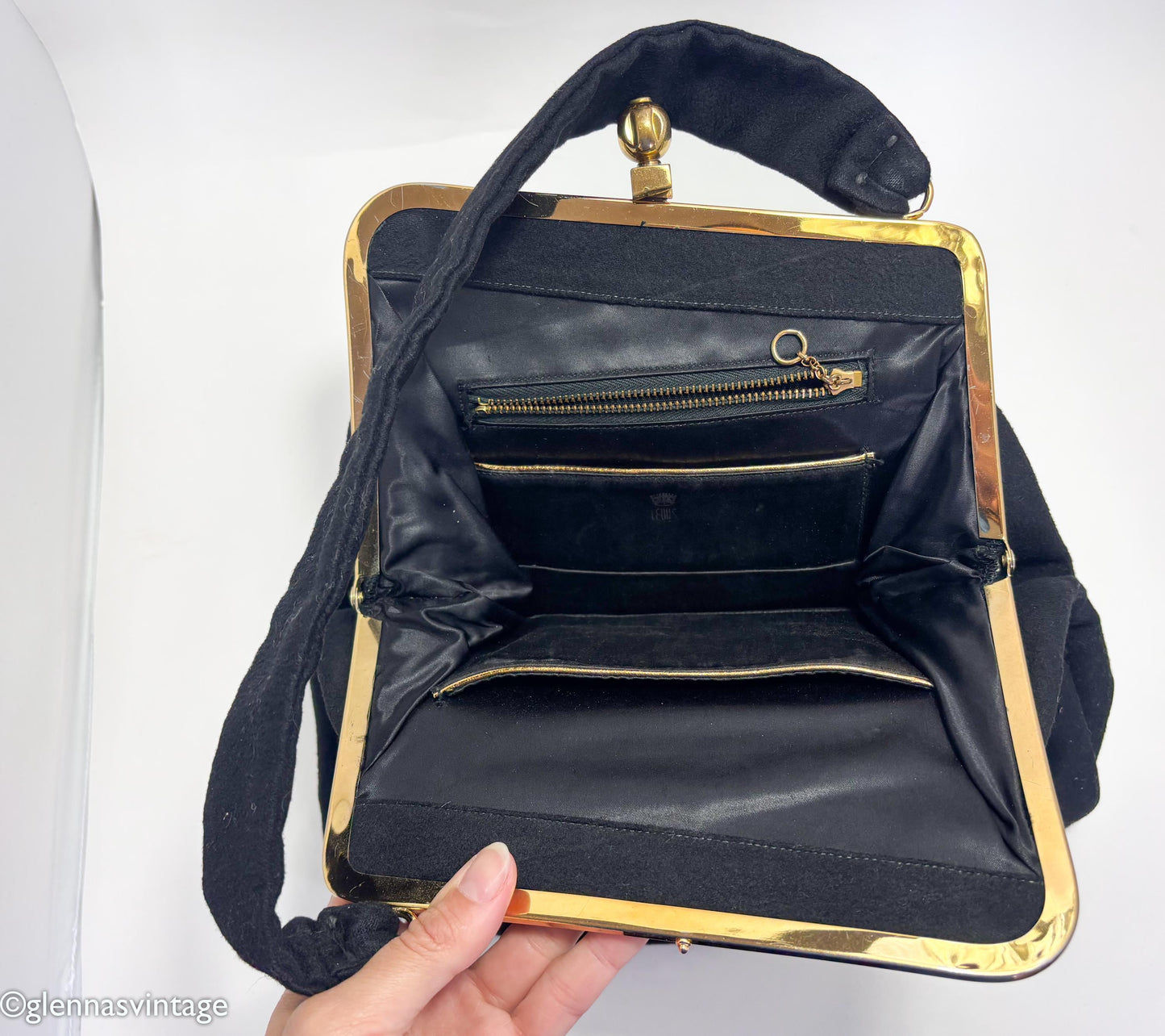 1950s Black Wool Pleated Evening Bag