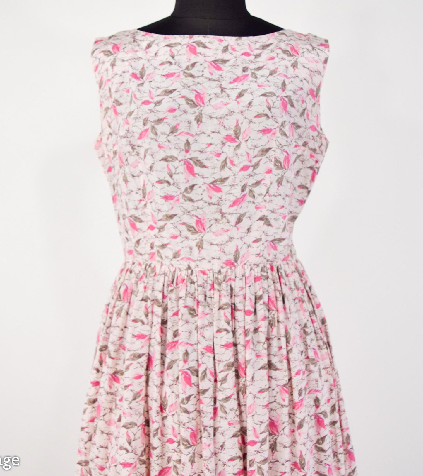 1950s Pink Floral Print Rayon Day Dress, Medium