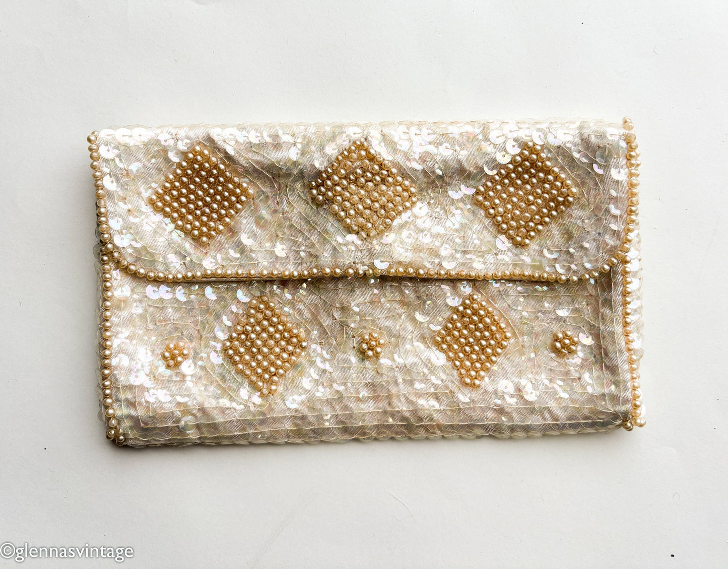 1950s Pearl & Sequin Clutch | 50s Sequin Pearls Handbag | Le Regale
