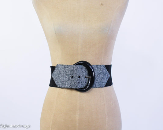 1990s Blue Denim & Black Stretch Belt, Medium