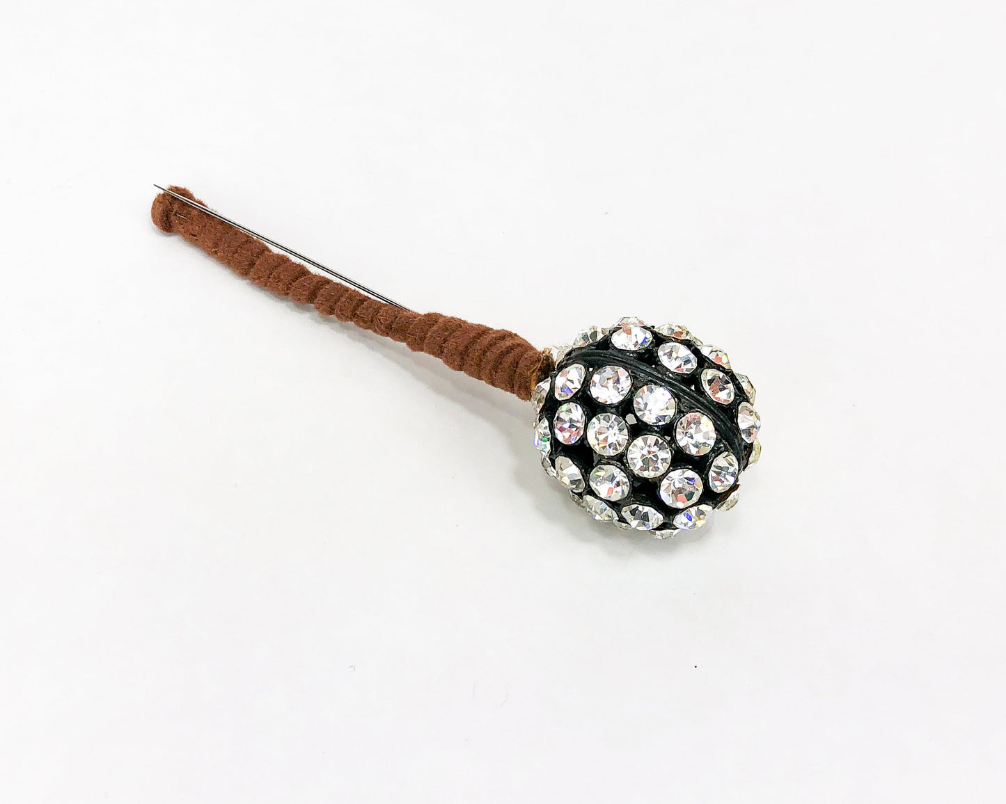 1940s Rhinestone Ball Hat Pin | 40s Black Rhinestone Lapel Pin
