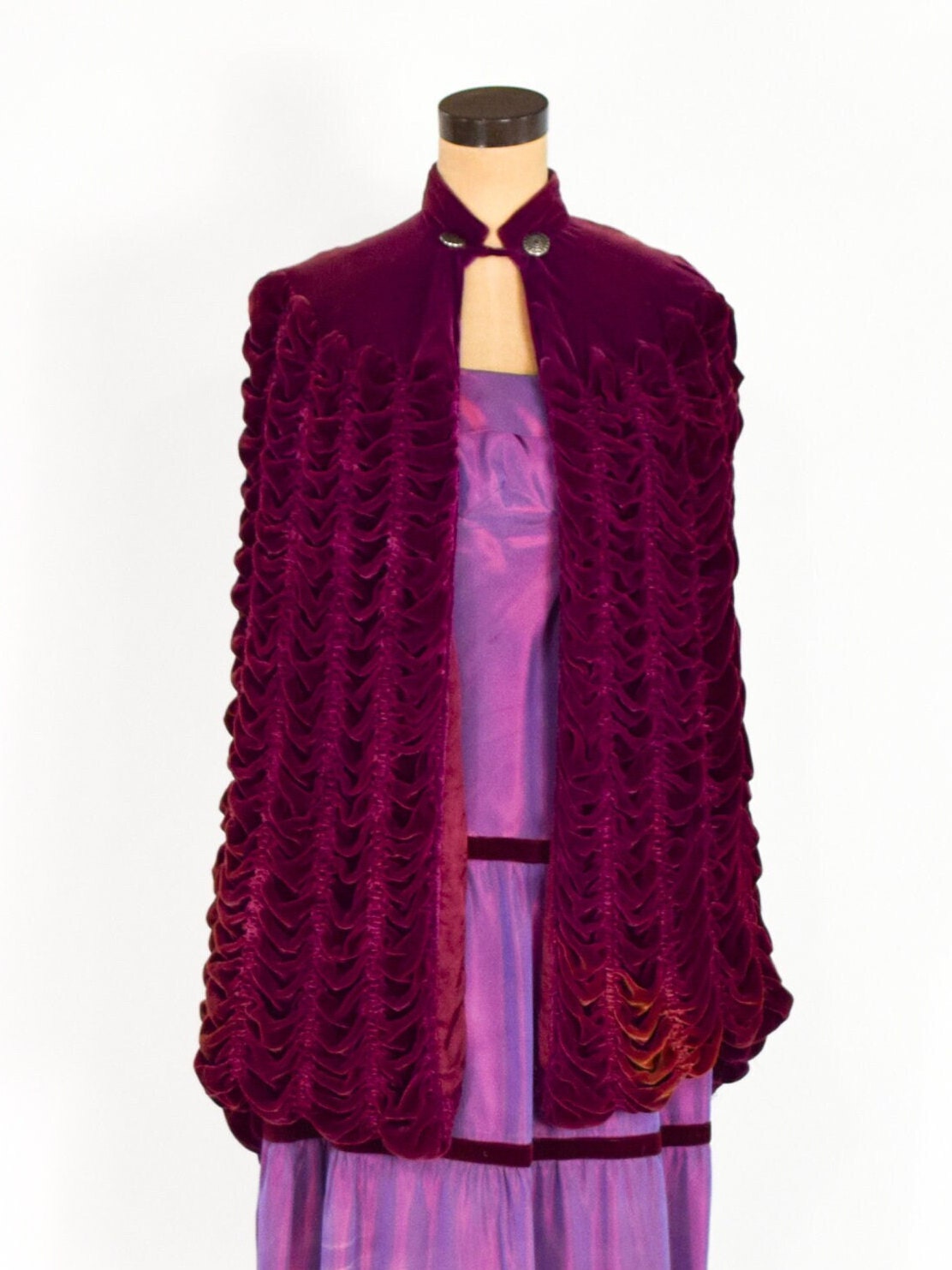 1900s Burgundy Silk Velvet Cape, One Size