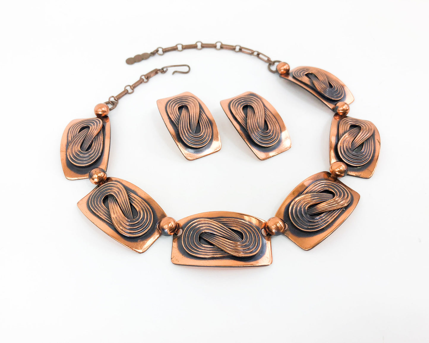 1950s Copper Necklace & Earrings Jewelry Set