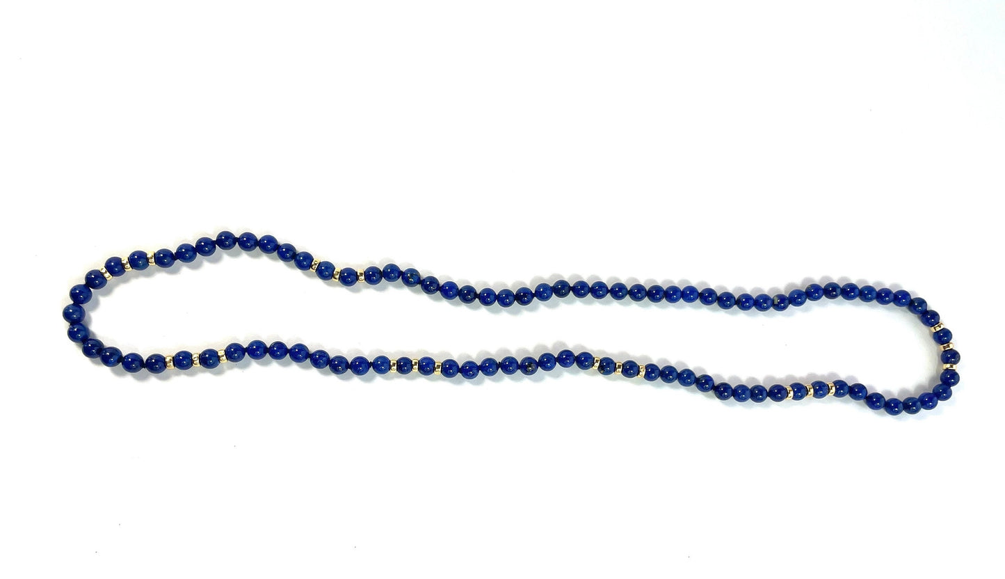 1980s Lapis Lazuli Beaded Necklace | 80s Blue Single Strand Lapis Necklace