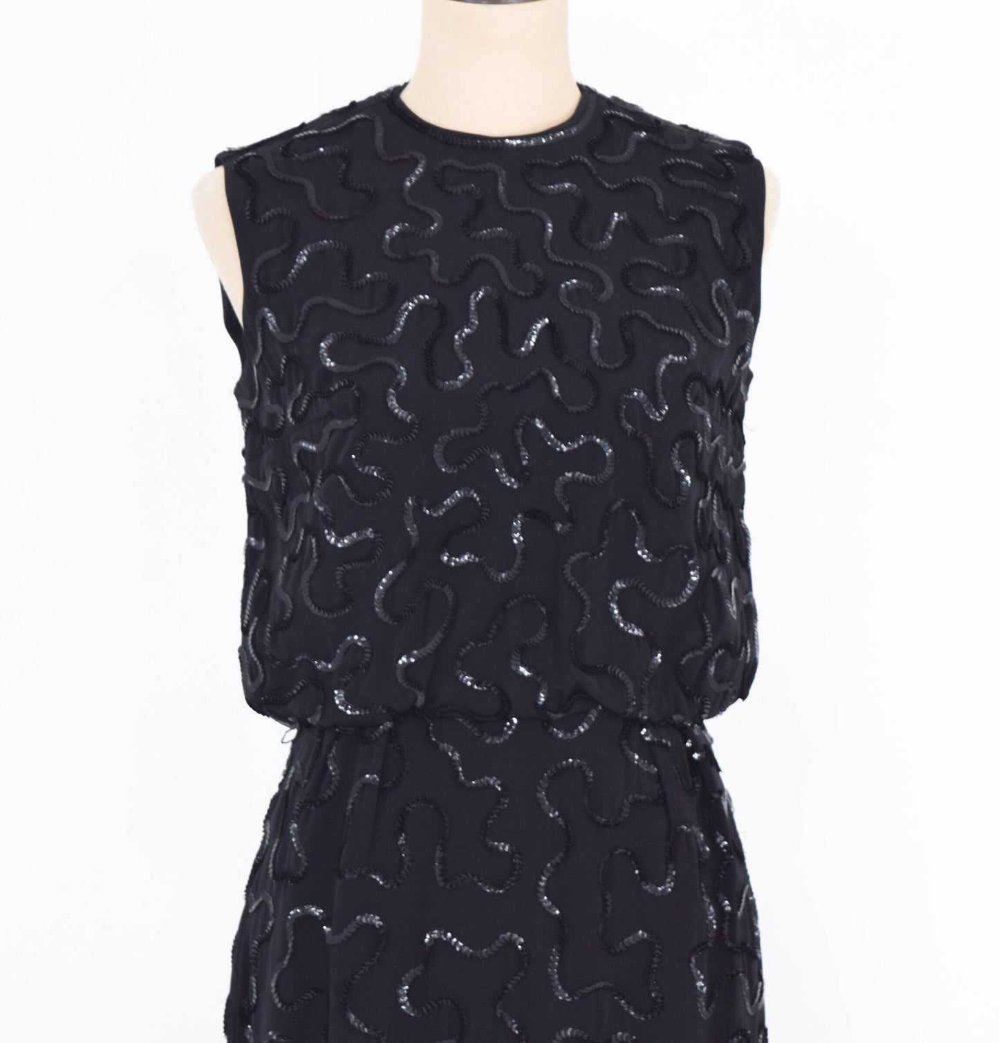 1950s Black Sequin Evening Dress, Small