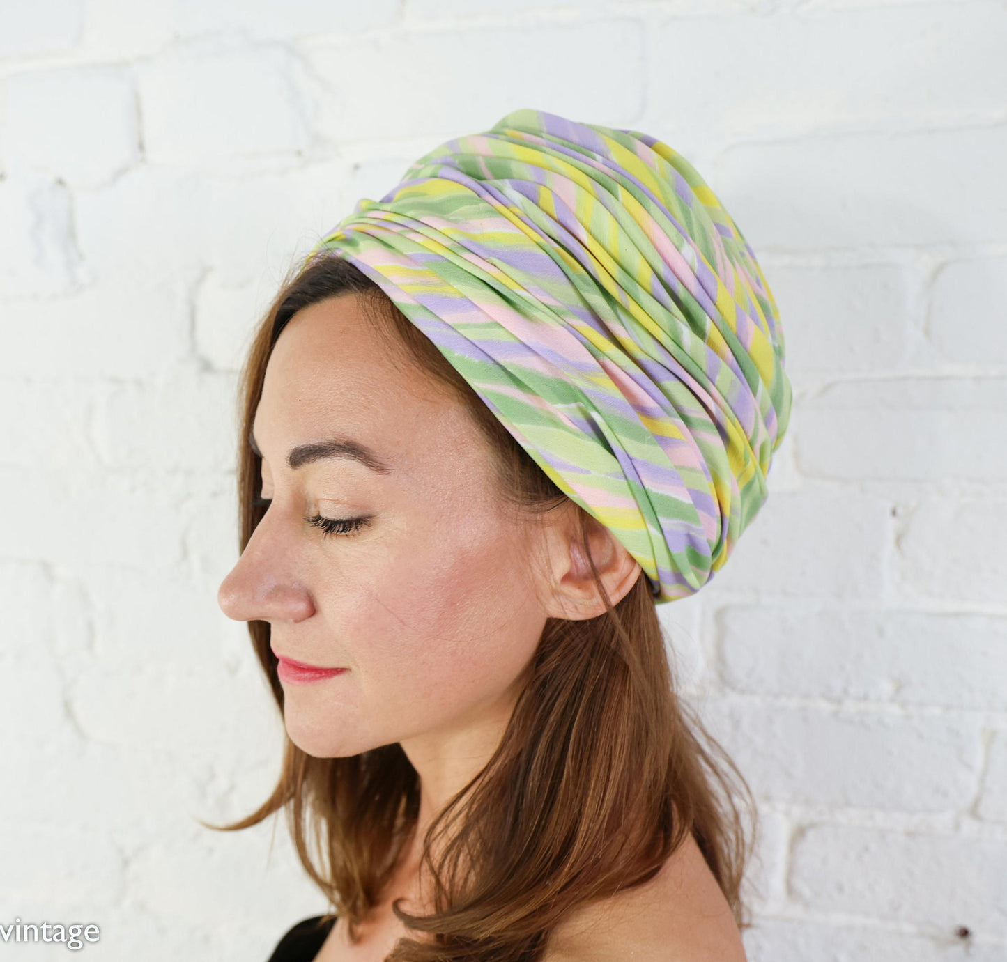 1960s Pastel Striped Turban Hat