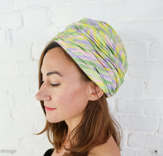 1960s Pastel Striped Turban Hat