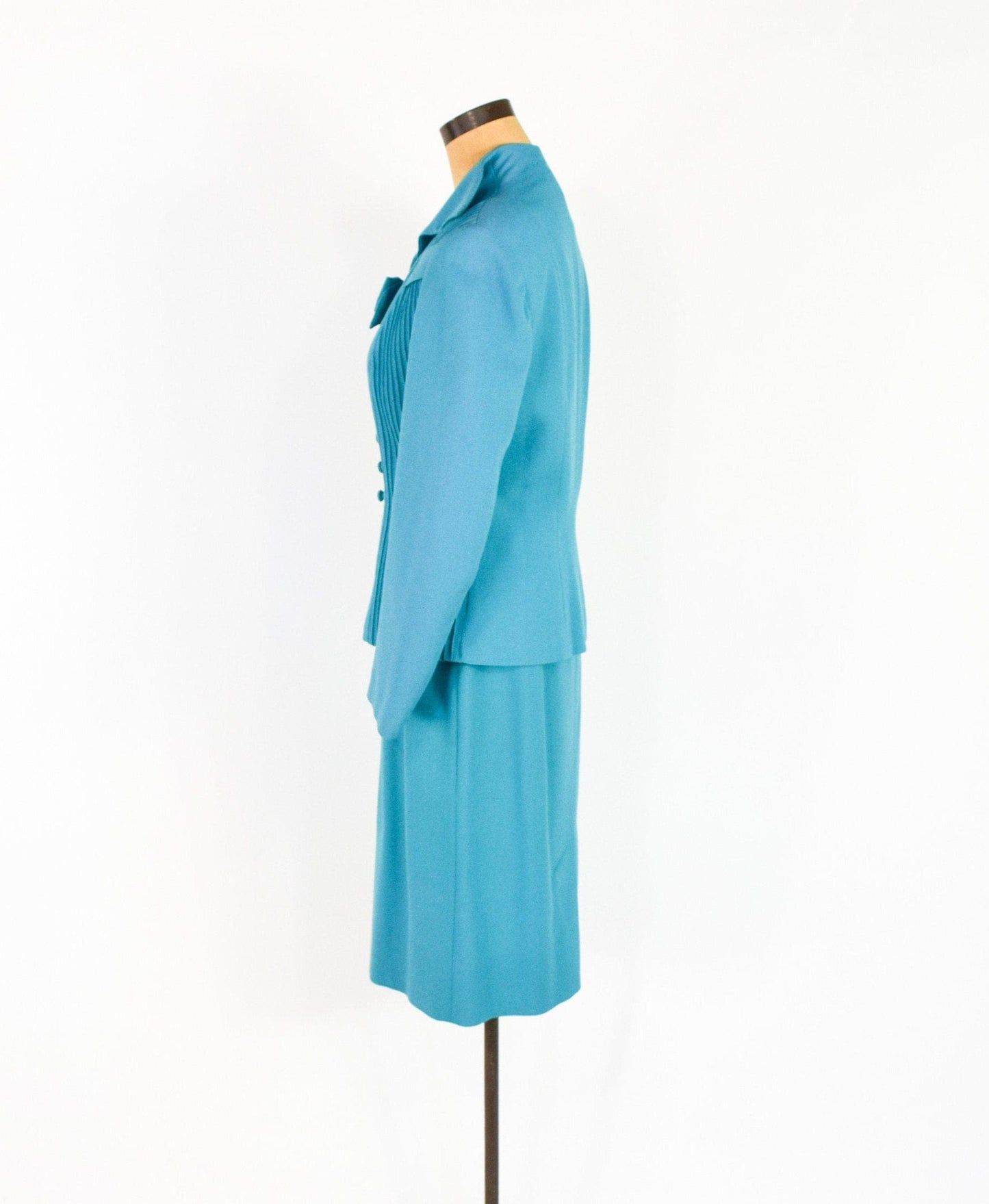 Lilli Ann | 1950s Blue Wool Crepe Suit | 50s Turquoise Blue Wool Crepe Suit | Lilli Ann | Medium