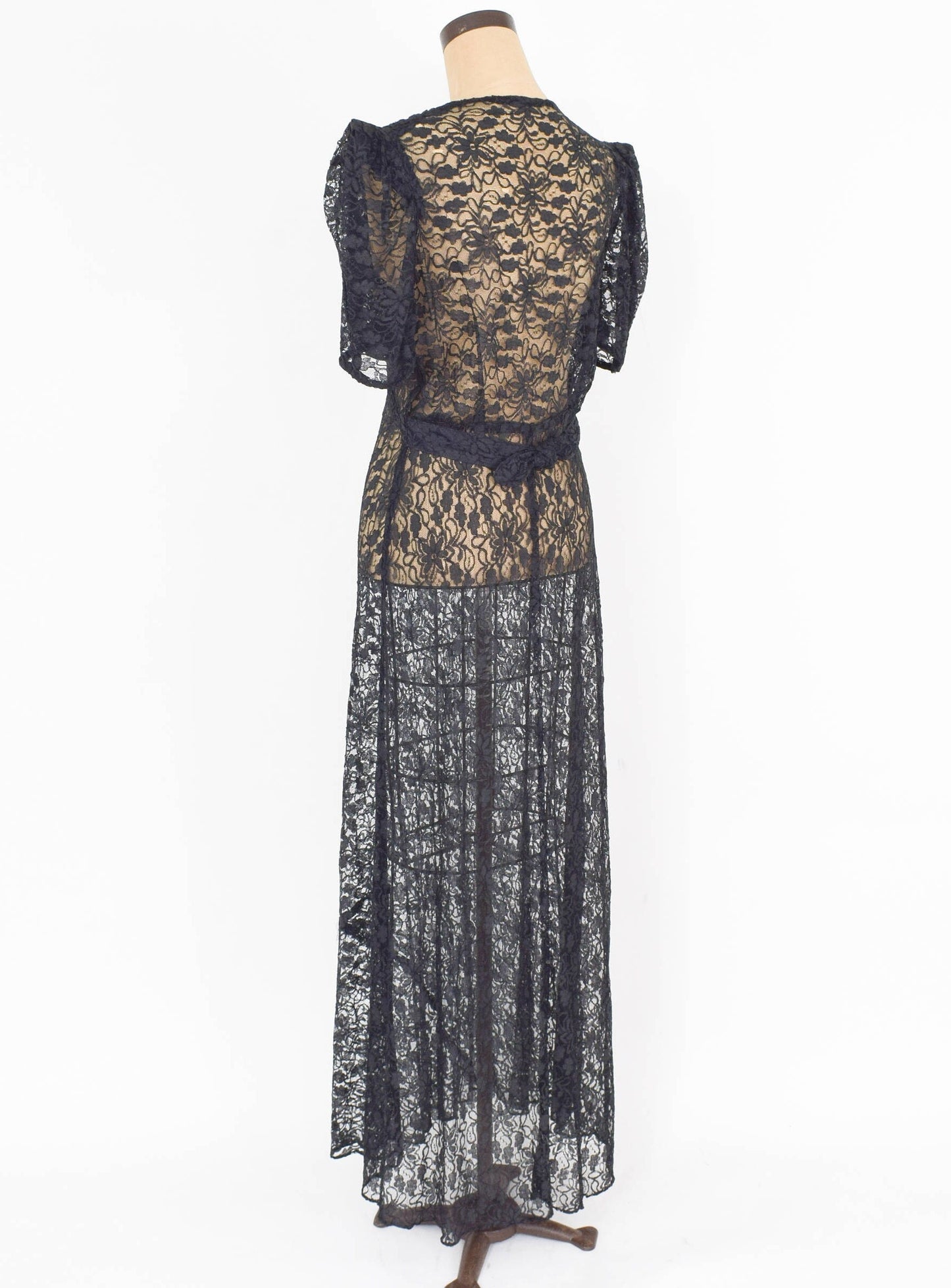 1930s Black Lace Evening Dress | 30s Black Long Floral Lace Bias Cut Dress | Downton Abbey | Large