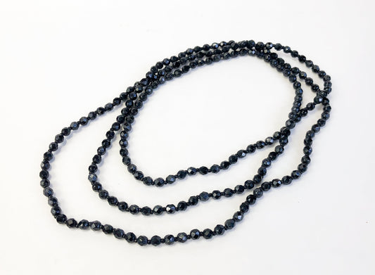 1960s Glass Beaded Necklace | 60s Black Faceted Glass Bead Rope