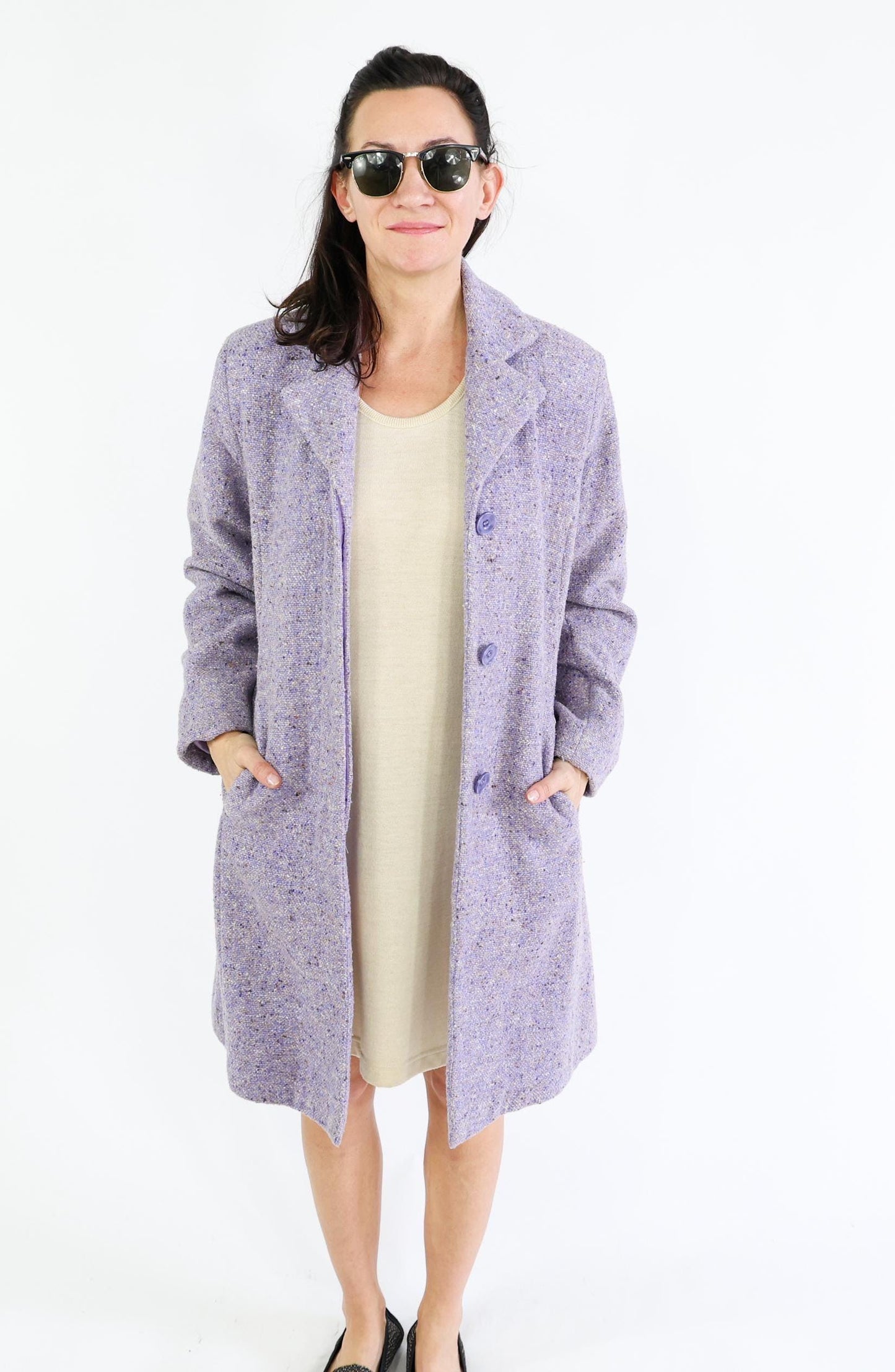 1960s Lavender Purple Wool Coat | 60s Lavender Scottish Wool Coat | Harris Tweed Scotland | Large