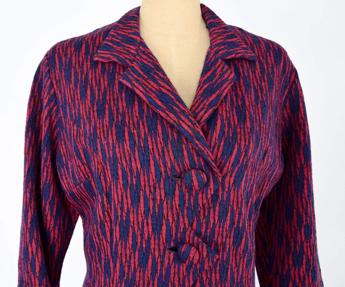 1960s Red Navy Pattern Wool Knit Dress, 38" Waist