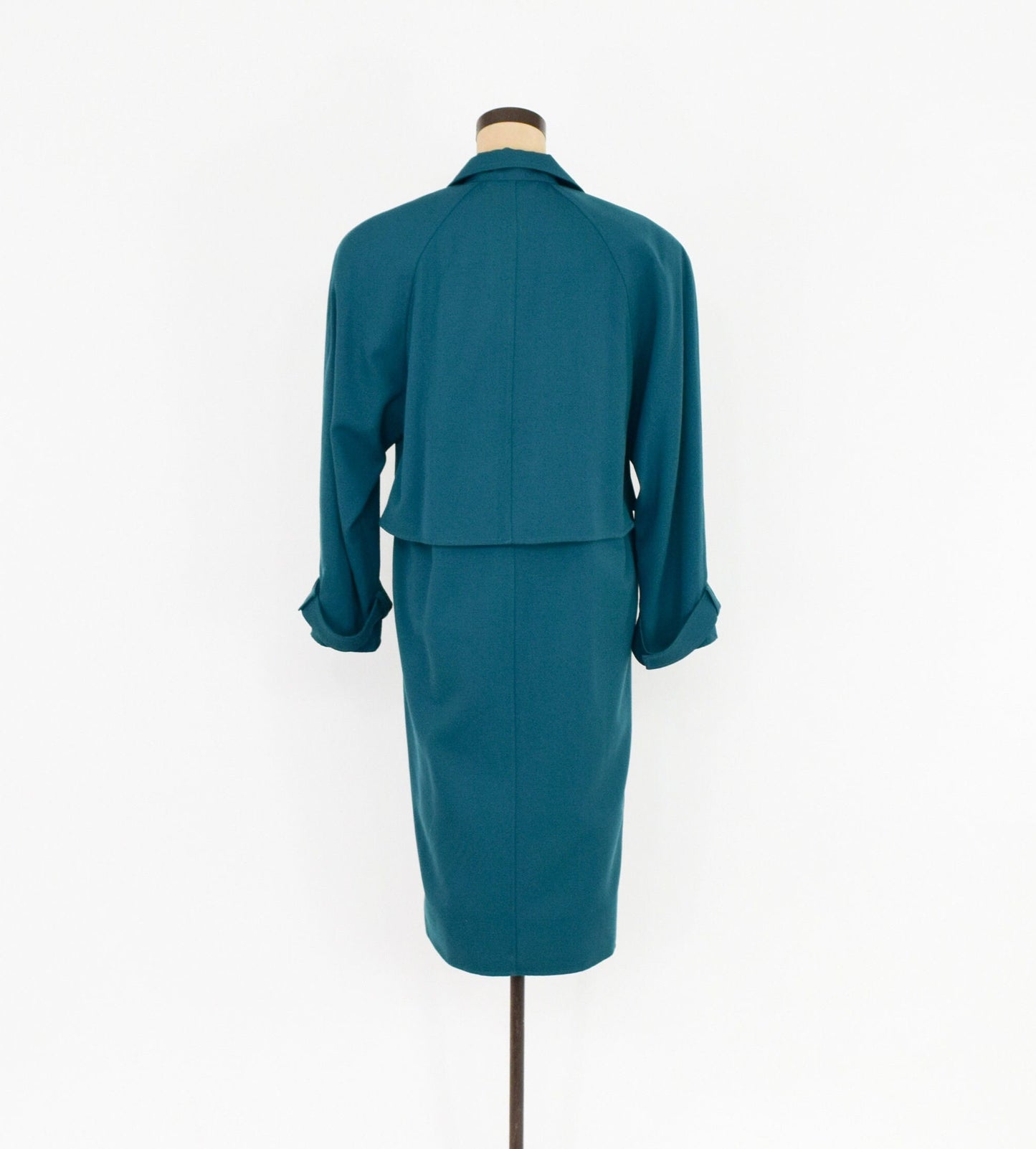 1980s Bernard Perris Aqua Wool Gabardine Dress, Medium