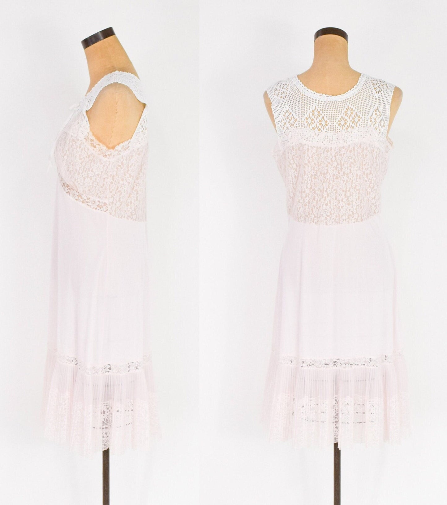 1990s White Crochet Top Dress and 1990s Pink Vintage Fabric Vest