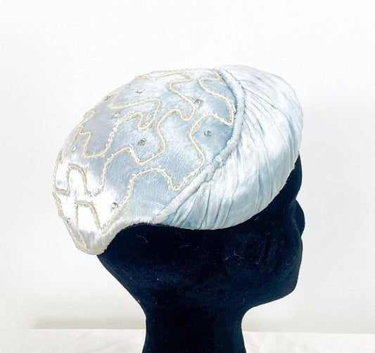 1950s Pale Blue Velvet & Sequin Hat, Adele Claire Fascinator