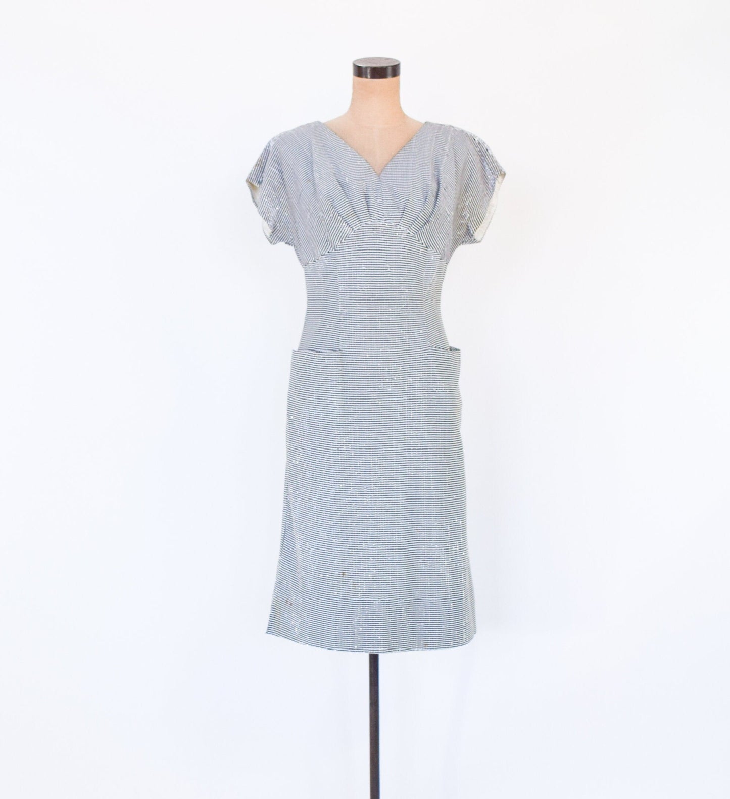 1950s Gray Metallic Sheath Dress, Medium
