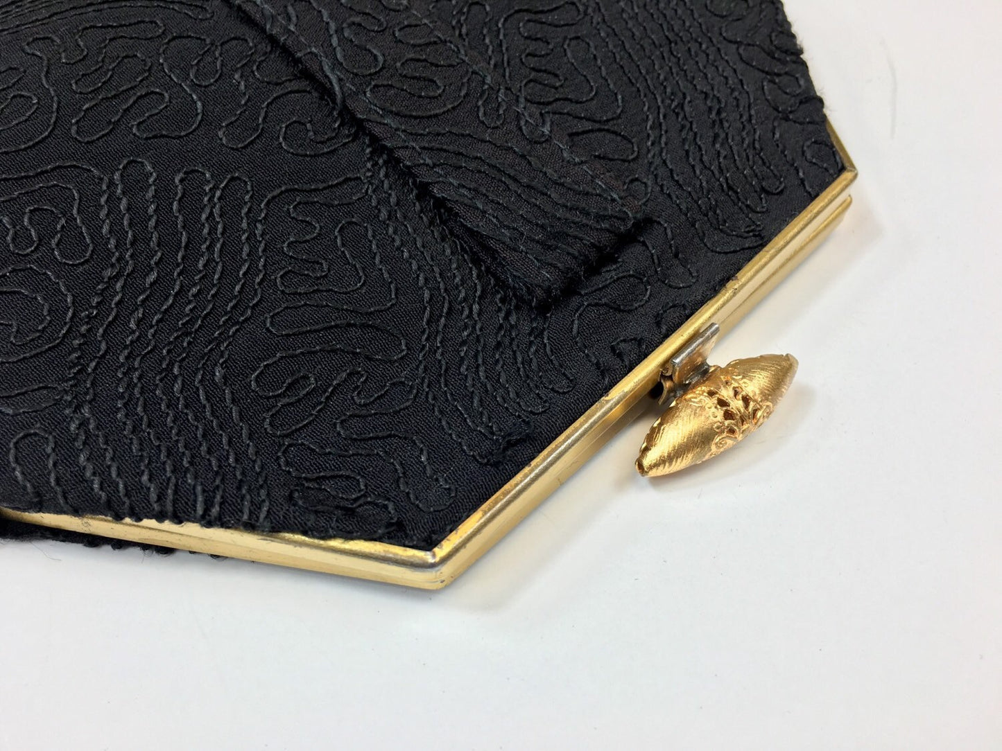 1930s Black Silk Clutch Black Embroidery Handbag