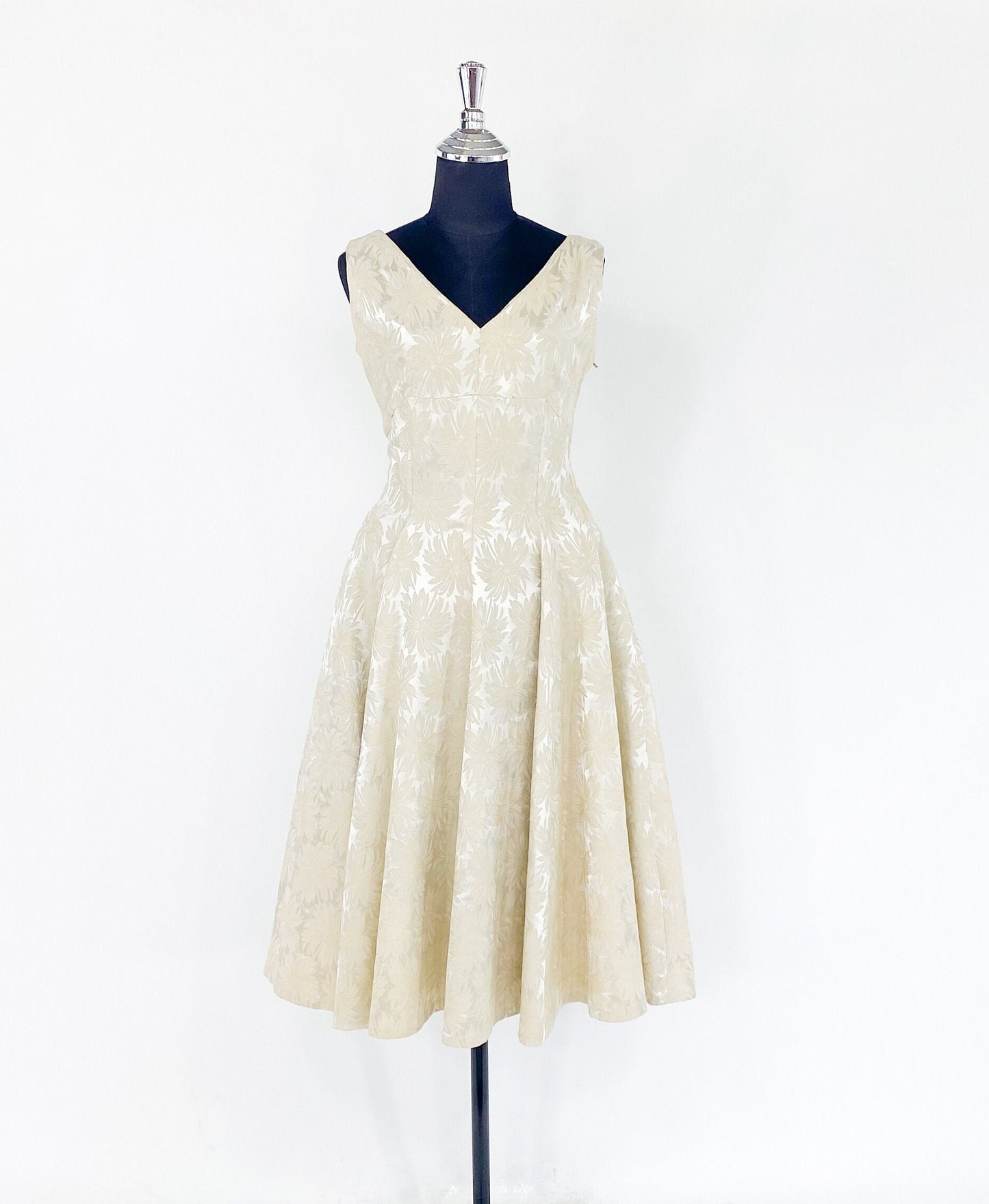 1940s Beige Brocade Cocktail Dress, Short Wedding, Small