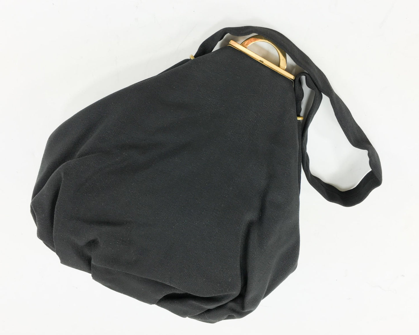1940s Black Faille Handbag with Coin Purse & Mirror