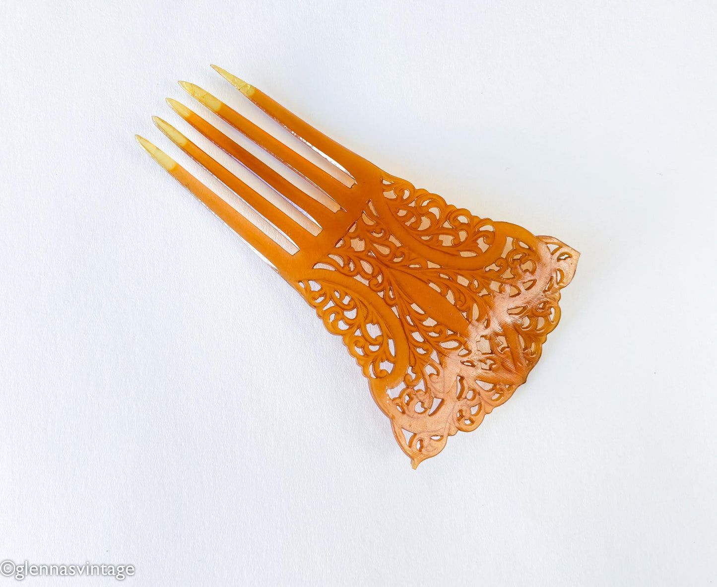 1900s Amber Celluloid Hair Comb | Art Nouveau Mantilla Comb