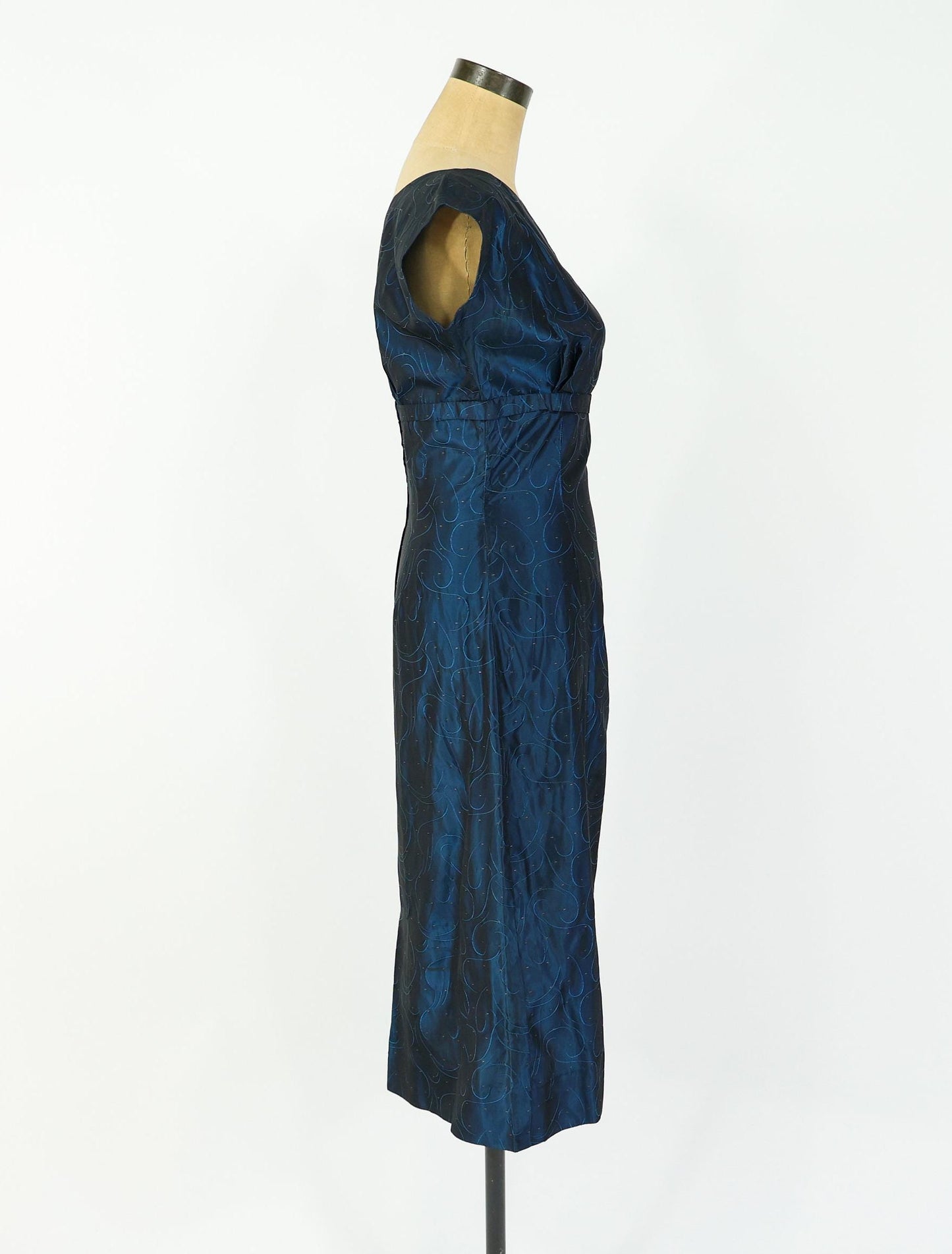 1950s Navy Taffeta Cocktail Dress, Medium