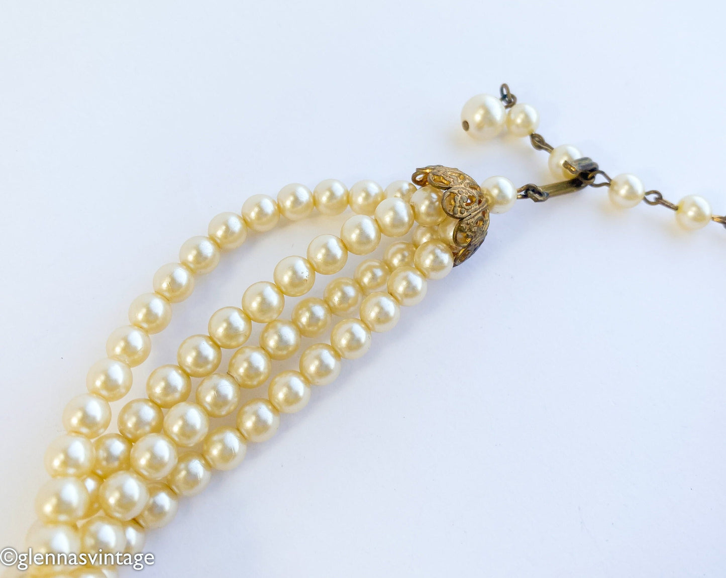 1950s Gold Crystal Necklace | 50s Crystal & Pearl Choker