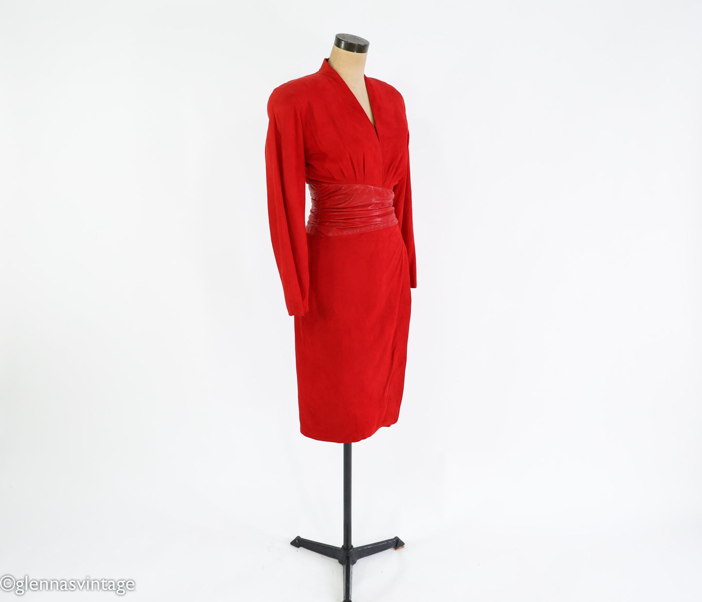 1980s Red Suede Leather Sheath Dress, Small