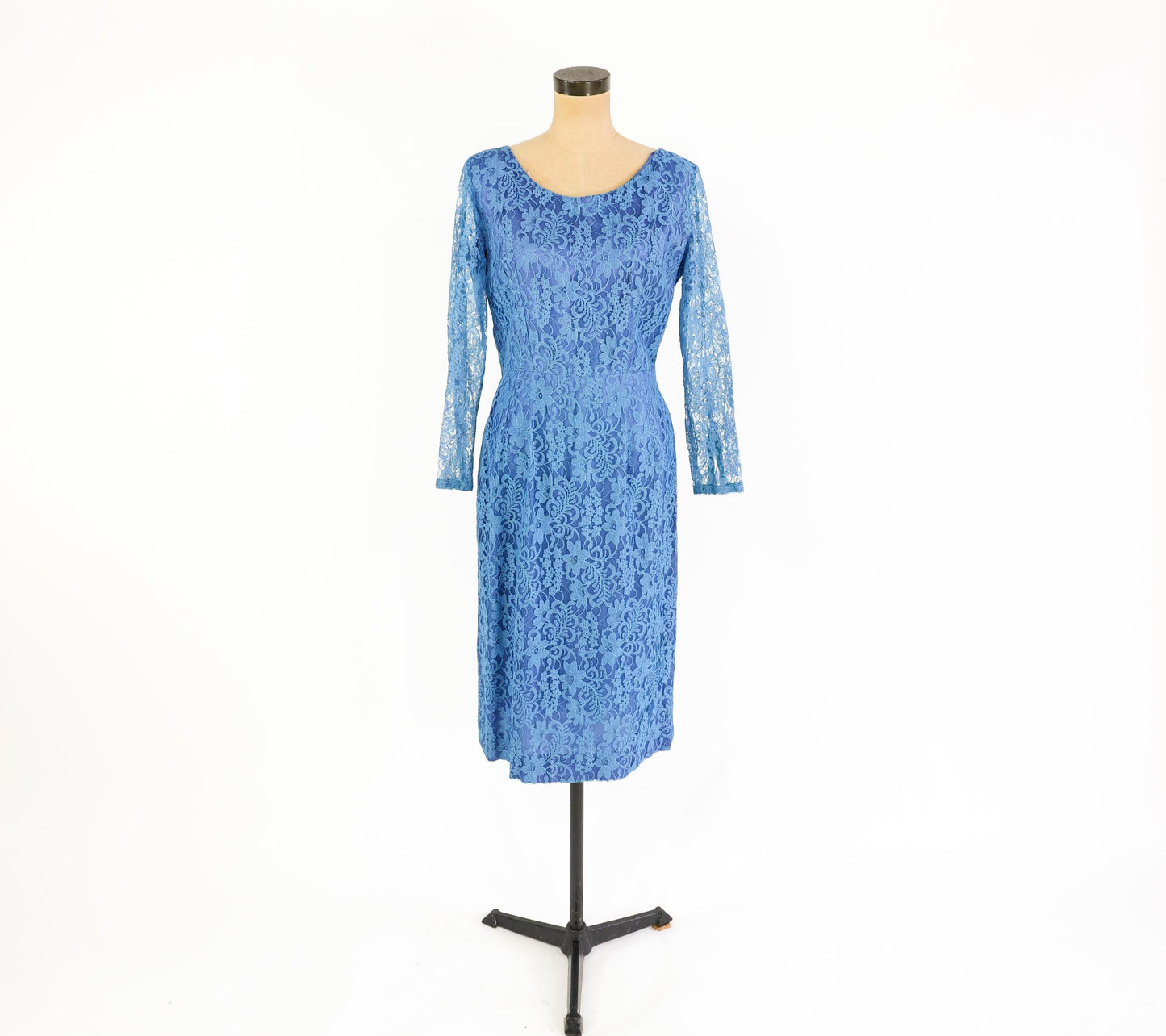 1950s Blue Lace Cocktail Dress, Medium
