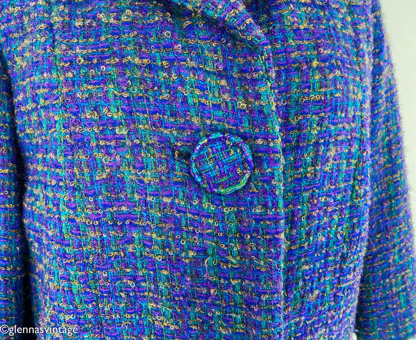 1960s Blue Plaid Wool Suit | 60s Purple Plaid Wool Tweed Suit | Jackie O | Medium