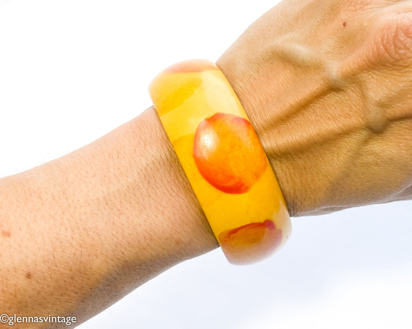 1930s Butterscotch Bakelite Bangle | Yellow Polka Dot Bracelet