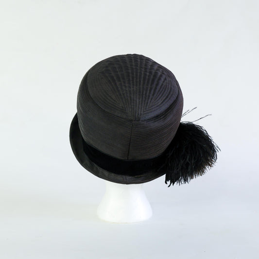 1960s Mr. Glenn Black Satin Feather Hat