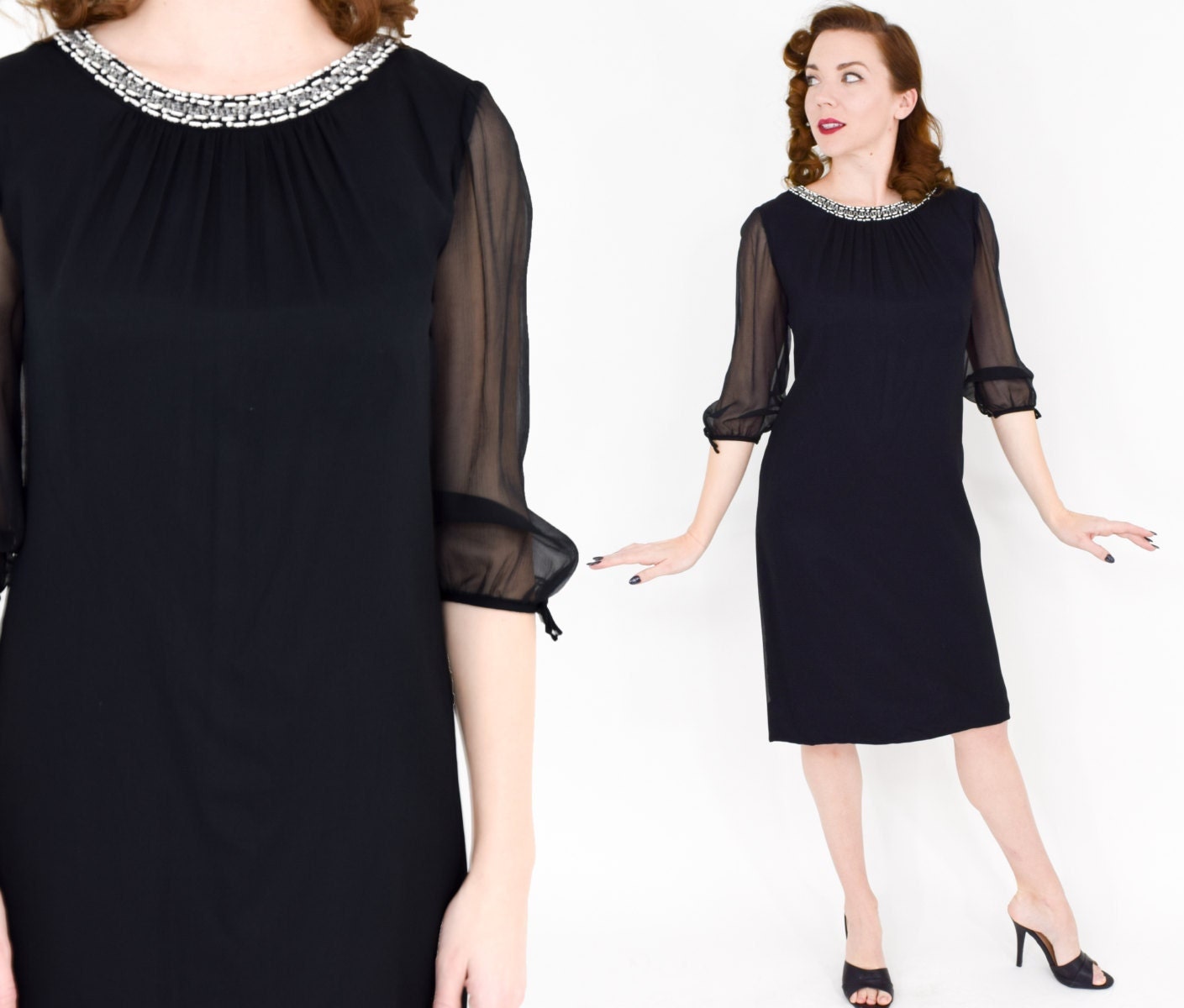 1960s Leslie Fay Black Crepe Dress