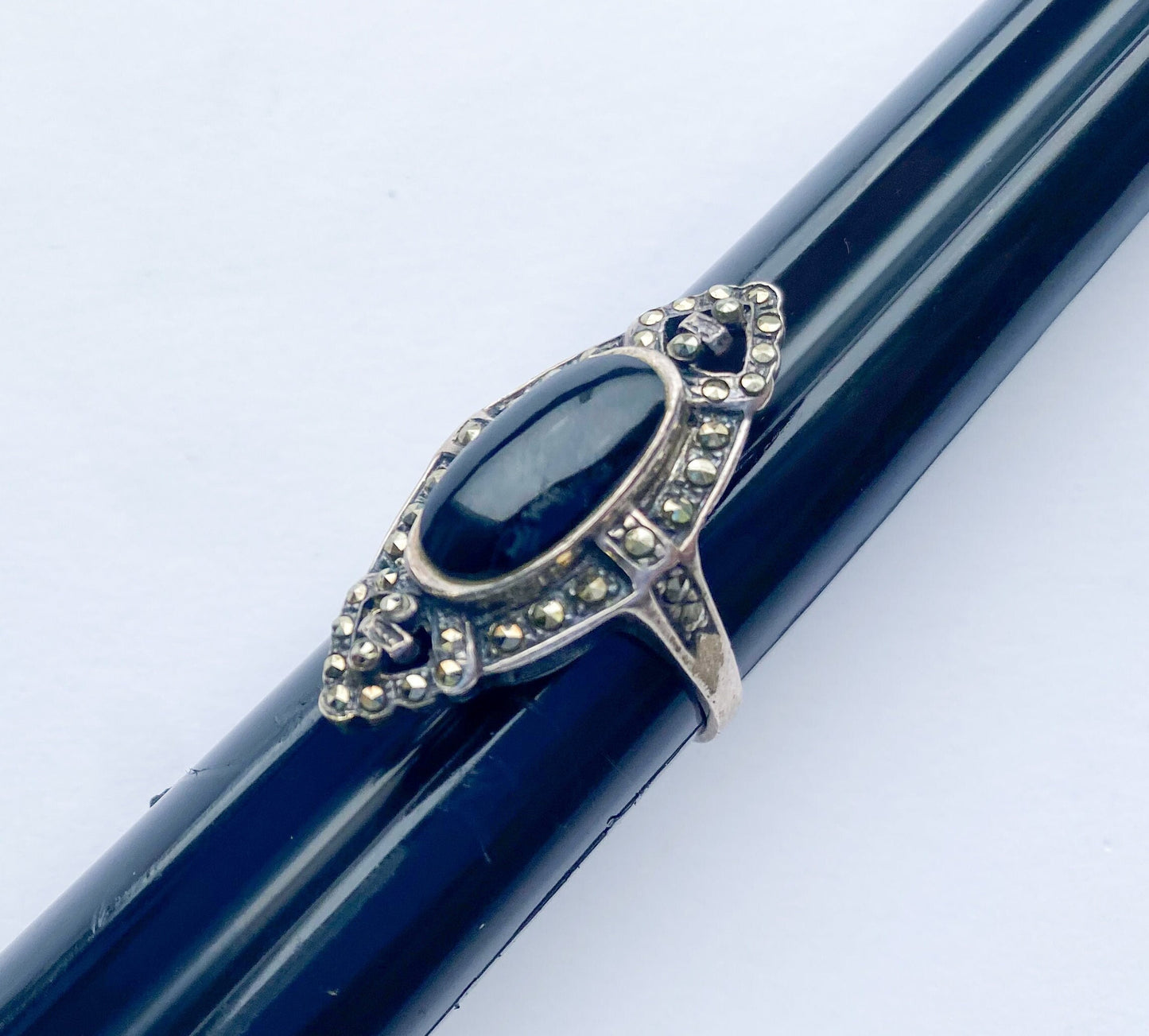 1960s Sterling Silver Marcasite Statement Ring | 7 1/2