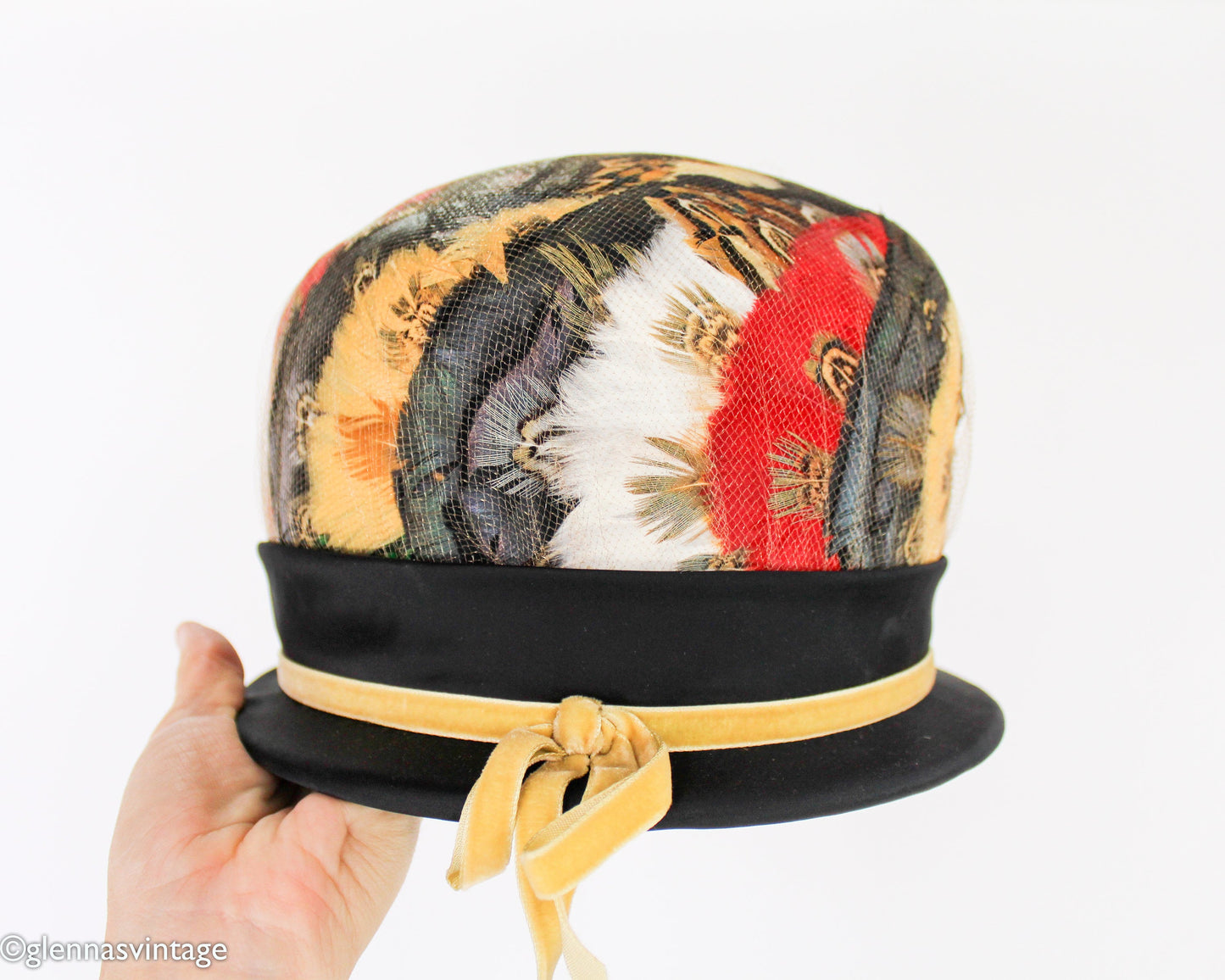 1960s Feather High Crown Bubble Hat