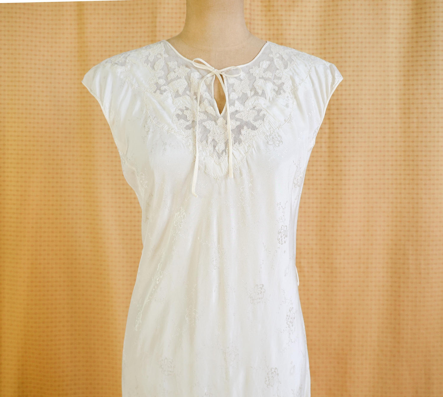 1940s Ivory Silk Nightgown, White Bias Cut Long Dress, Medium