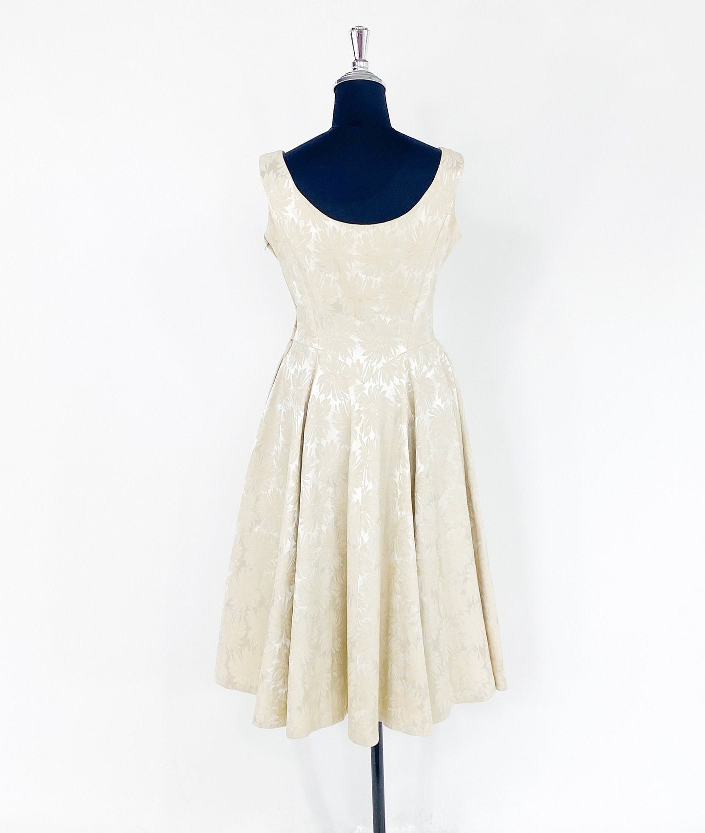 1940s Beige Brocade Cocktail Dress, Short Wedding, Small
