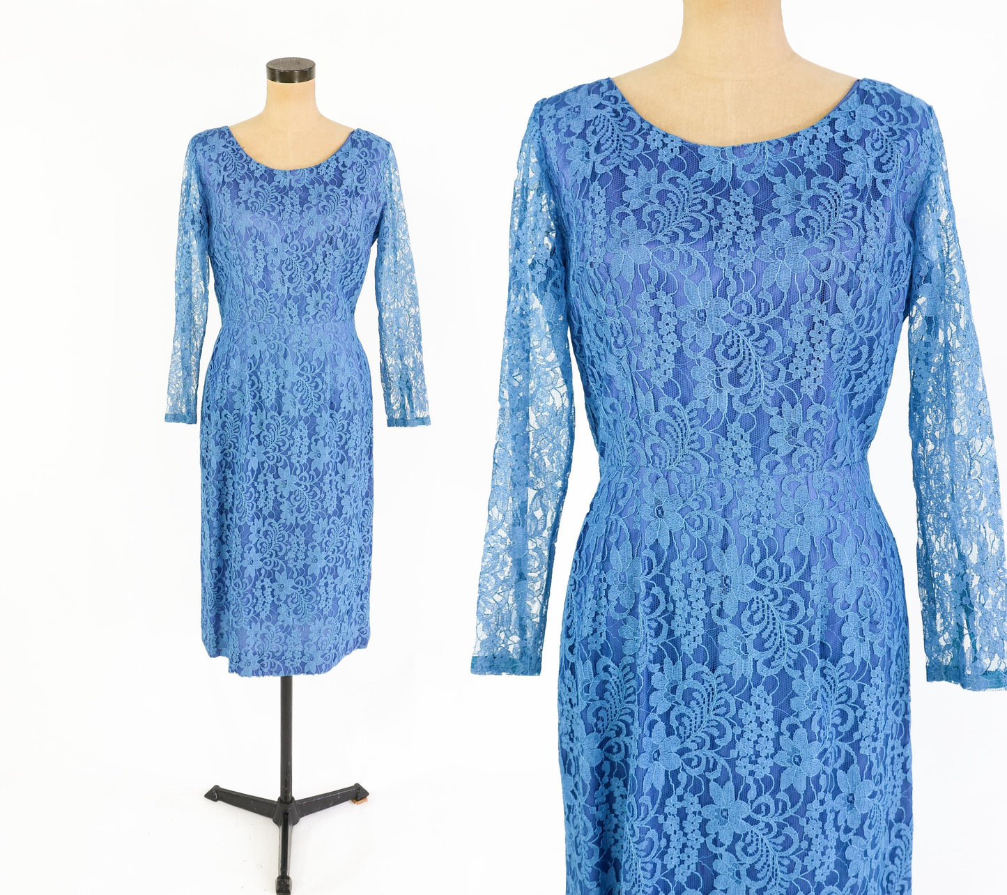 1950s Blue Lace Cocktail Dress, Medium