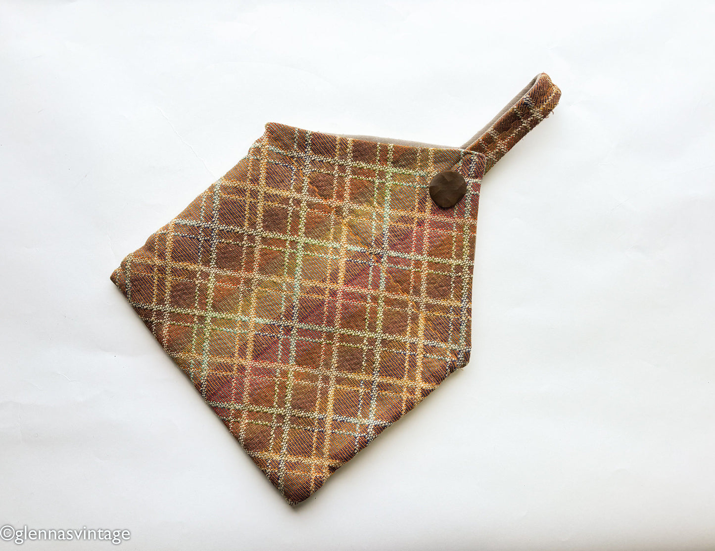 1980s Brown Upholstery Purse Bag | 80s Brown Plaid Upholstery Purse | Tapestry Bag