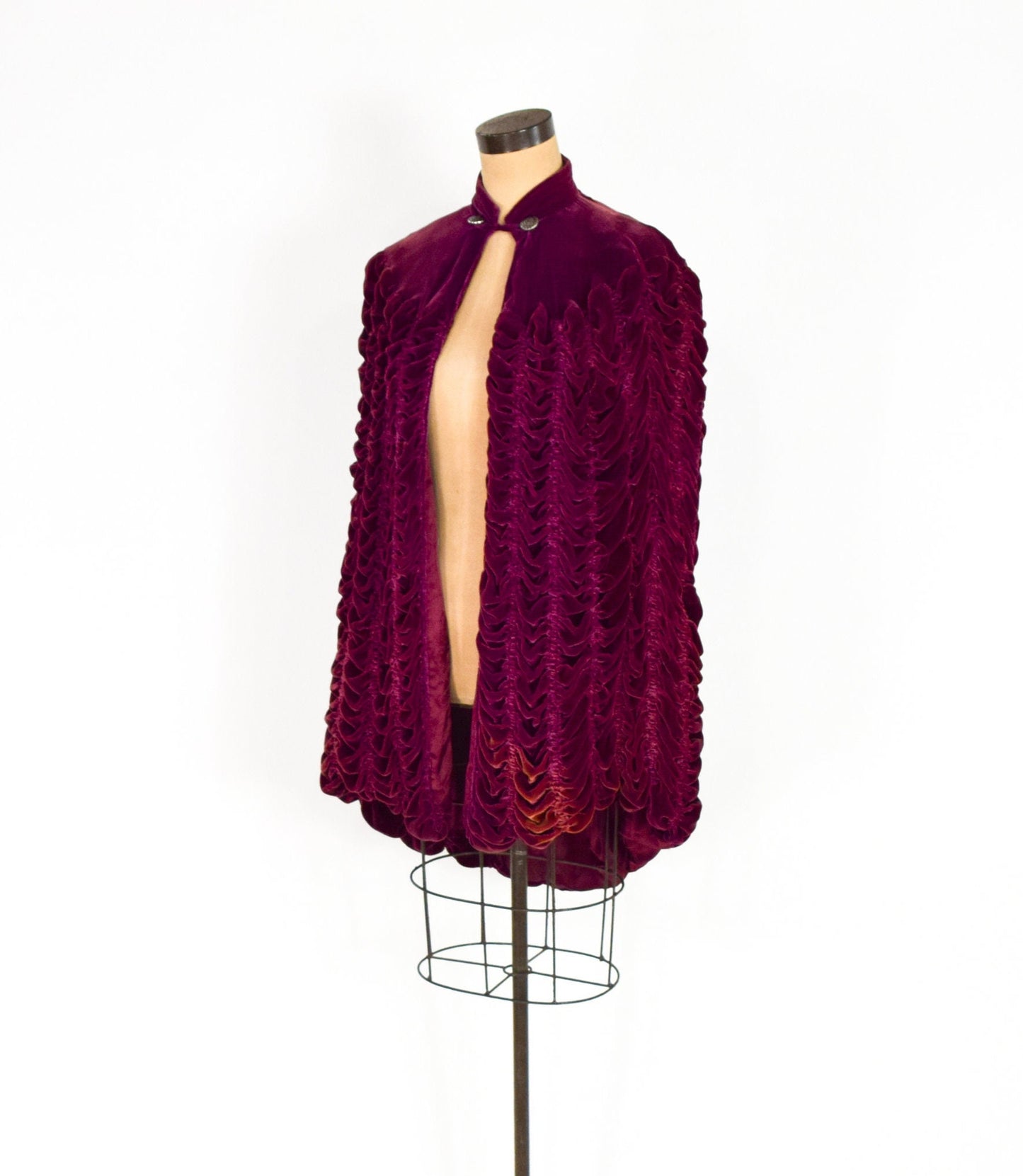 1900s Burgundy Silk Velvet Cape, One Size
