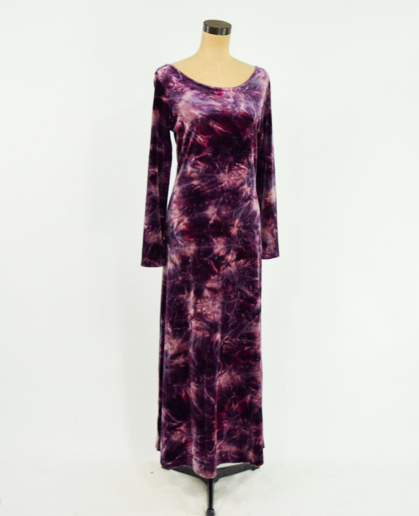 1990s Purple Tie Dye Velvet Maxi Dress, Large