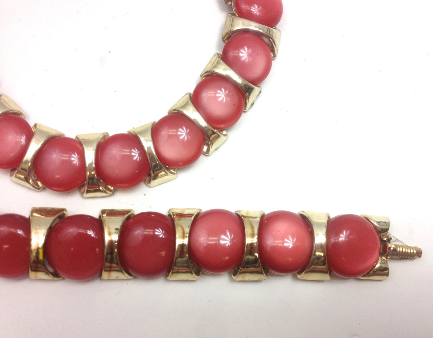 1950s Red Necklace & Bracelet | Red Plastic Circles Jewelry Set